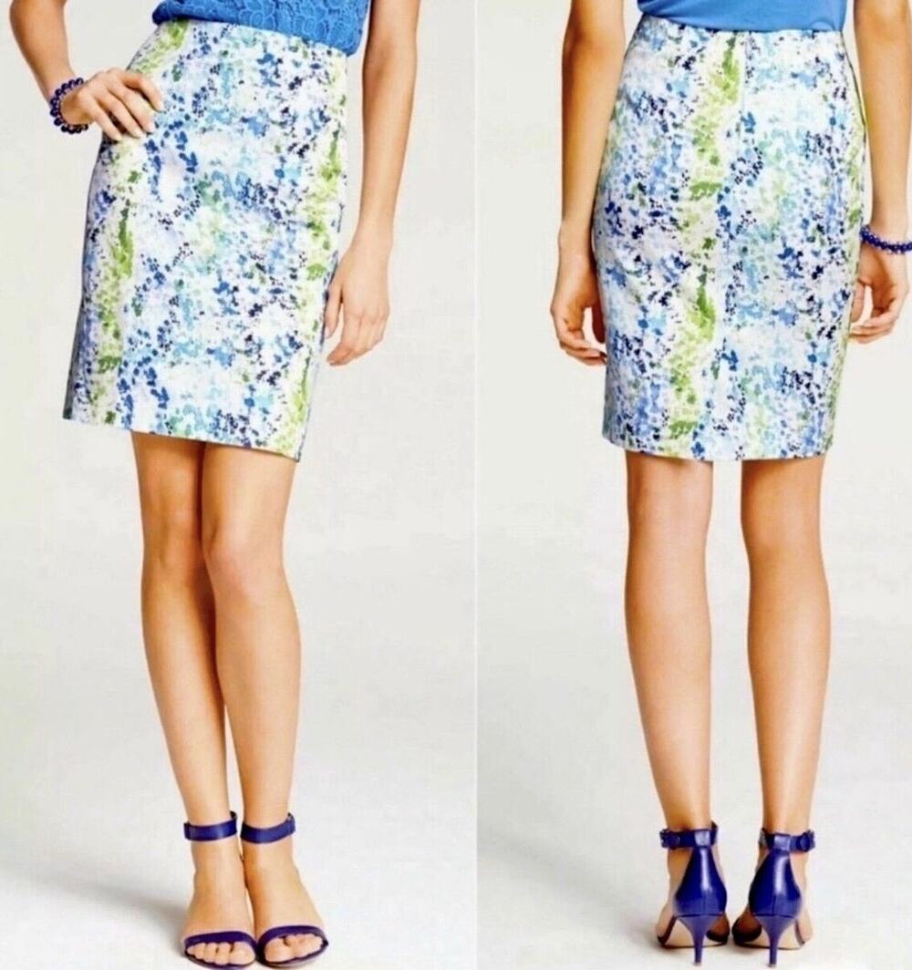 Ann Taylor Watercolor Pencil Satiny Cotton Blend Skirt Size 0 Petite